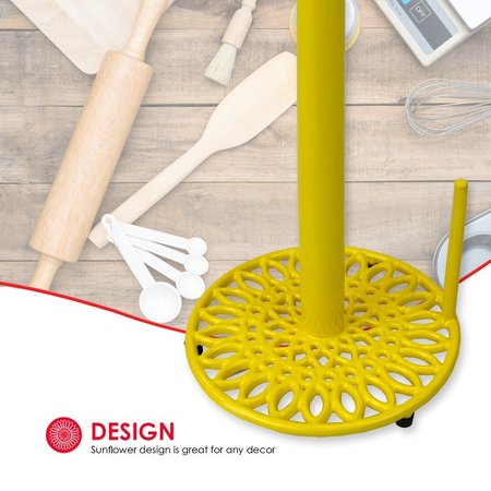 Hds Trading Sunflower FreeStanding Cast Iron Paper Towel Holder with Dispensing Side Bar, Yellow ZOR96042